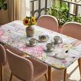 thumbnail image 3 of Happy Easter Table Cloths for 4 Foot Rectangle Tables, Spring Easter Bunny Eggs Floral Gray Wooden Patio Waterproof Elastic Fitted Tablecloths, Washable Rectangular Table Cover for Camping, 3 of 8