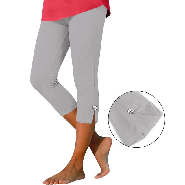 TaTaai Women High Waist Solid Color Slim Fit Yoga Capri Leggings Summer Casual Style Soft Breathable Stretchy Fabric Non See-through Machine Washable Daily Active Wear Gift