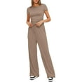 thumbnail image 4 of Women's Casual Pajamas Set with Pockets, Khaki, 4 of 6