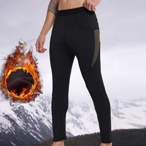 QSAWXQZ Men's Thermal Fleece Lined Base Layer Elastic Waist Color Block Warmer Leggings for Workout Black 4XL