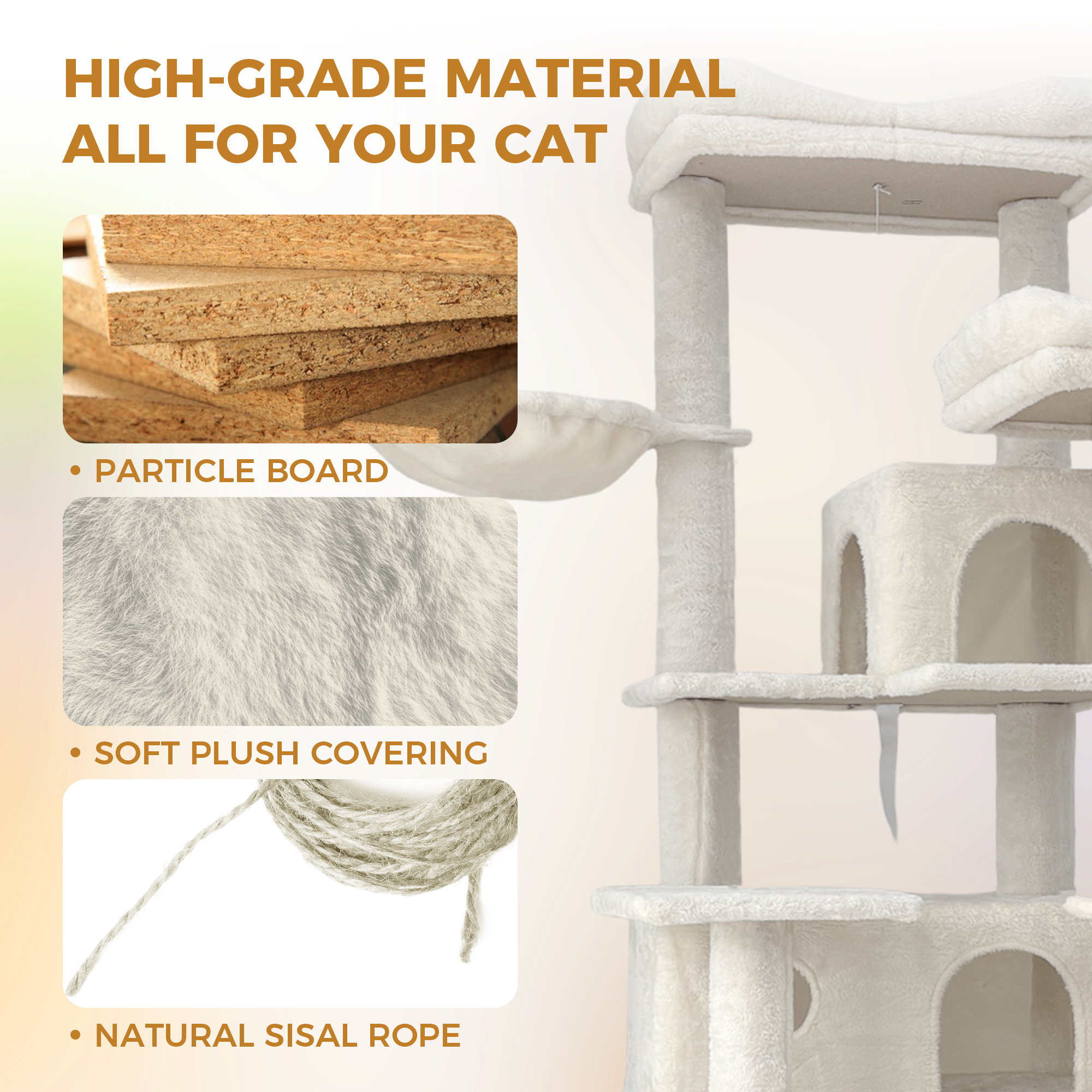 Zephypaws 68in Cat Tree,Multi-Level Cat Tower for Indoor Cats,2 Widened Plush Perches Cat Condo with Scratching Post,Big Caves,Beige