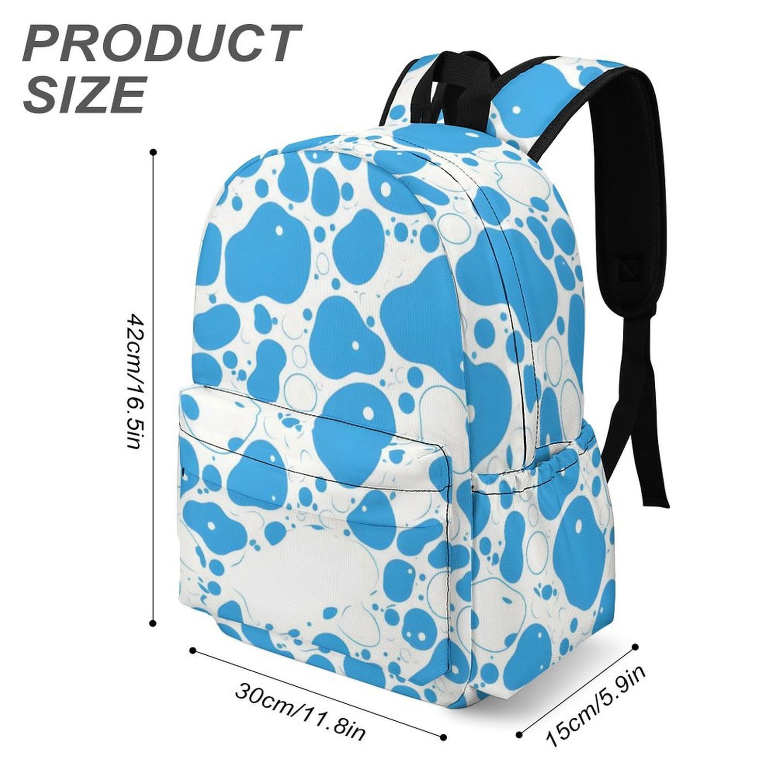 Large Capacity Half Print Backpack 11.8×16.5×5.9in Multifunctional Zipper Design Convenient Switch Milk Cow Skin Print Style PowDerBlue_3