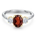 thumbnail image 3 of Gem Stone King 925 Silver and 10K Yellow Gold Red Garnet and White Zirconia Engagement Ring for Women | 2.00 Cttw | Oval 8X6MM | Gemstone January Birthstone | Size 9, 3 of 6