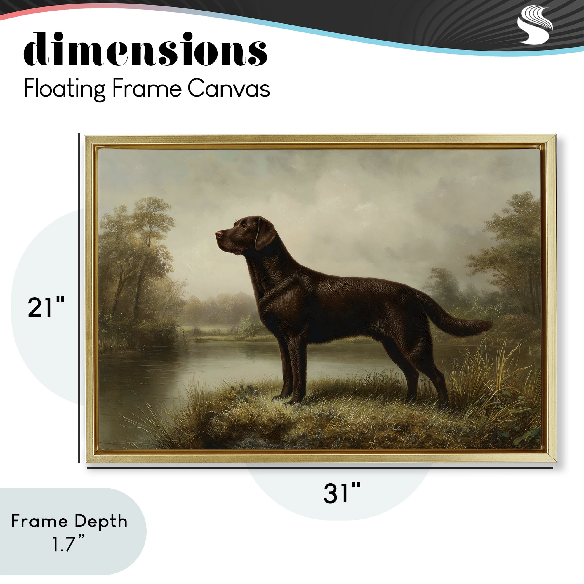 Stupell Industries On Alert Chocolate Lab Gold Framed Floater Canvas Wall Art, design by Petal Prints Design