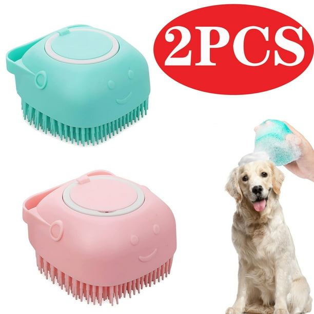 Pet Bath Massage Brush Dog Bath Brush Shampoo Dispenser Soft Silicone