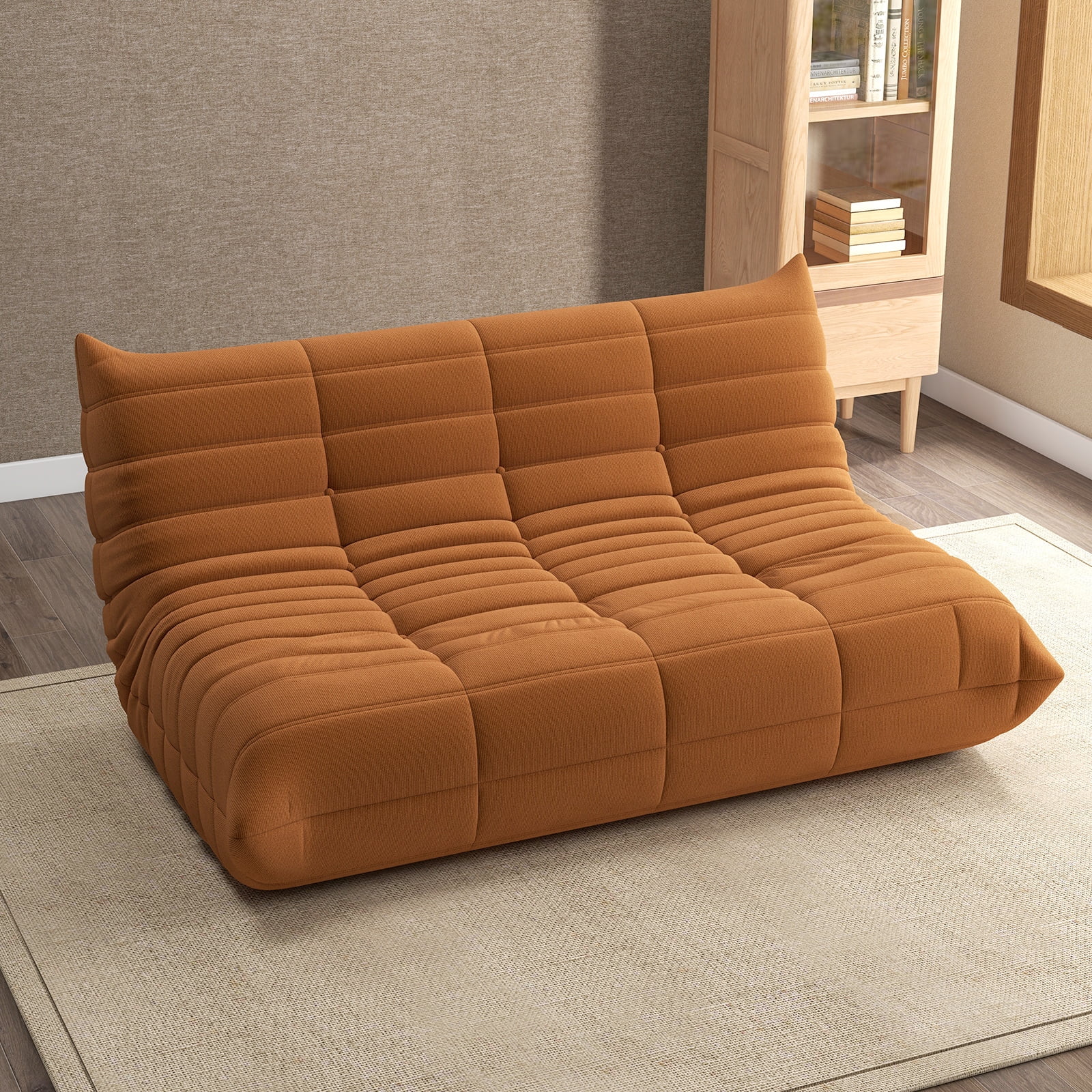 Kinbor 3-Seat Bean Bag Chair, Modern Lazy Sofa Floor Sofa Chair Bean Bag Chair, Big Fireside Bean Bag Lounger for Adults, Brown