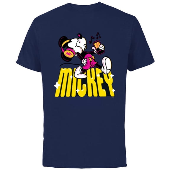Disney Mickey Mouse Retro Whistling Music Super Cool Stroll - Short Sleeve Cotton T-Shirt for Adults - Customized-Navy