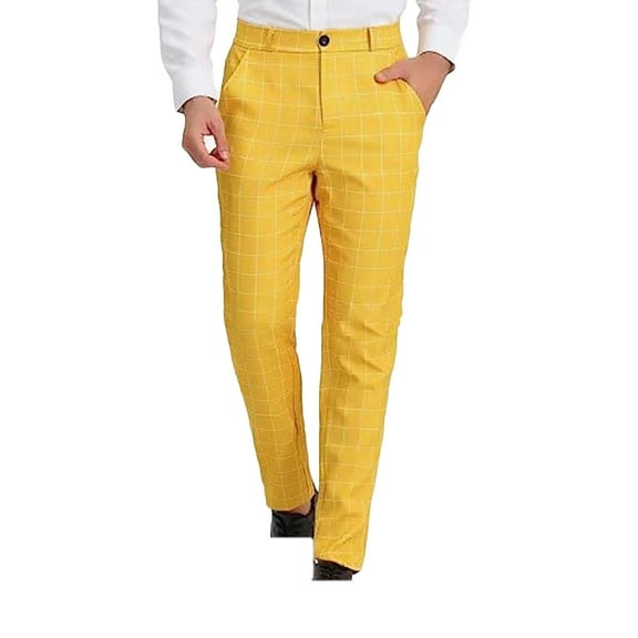 Xysaqa Dress Pants for Men, Mens Chinos Slim-Fit Suit Pants Casual Stretch Plaid Pants Trousers S-3XL
