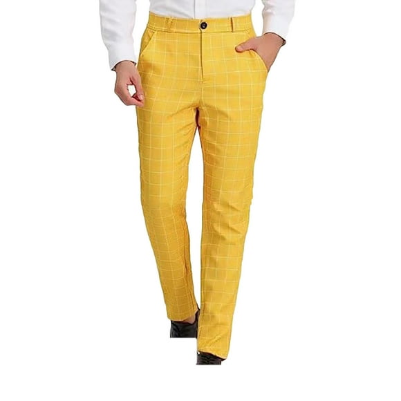 Penkiiy Dress Pants for Men Clearance Men's Printing Personalized Pants Pocket Button Suit Pants Leggings Casual Pants Yellow Pants