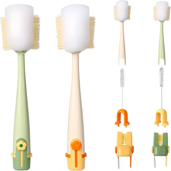 ACDANC 5-in-1 Bottle Cleaning Brush Set, Multifunctional Kitchen Lid Scrubber with Long Handle, Portable Brush Tools for Cups, Hard Bristle Sponge Head (2 Pack)