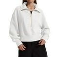 thumbnail image 3 of XFLWAM Women's Casual Half Zip Sweatshirts Long Sleeve Solid Color Cropped Pullover Jackets Fall Solid Color Coats XXL, 3 of 8