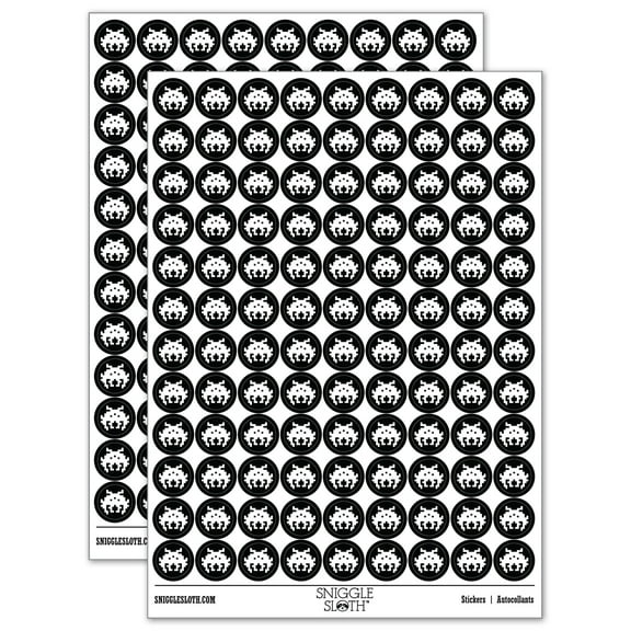 Retro Invaders from Space Bug Alien 200 Round Stickers - Black - Gloss Finish - 0.50" Size