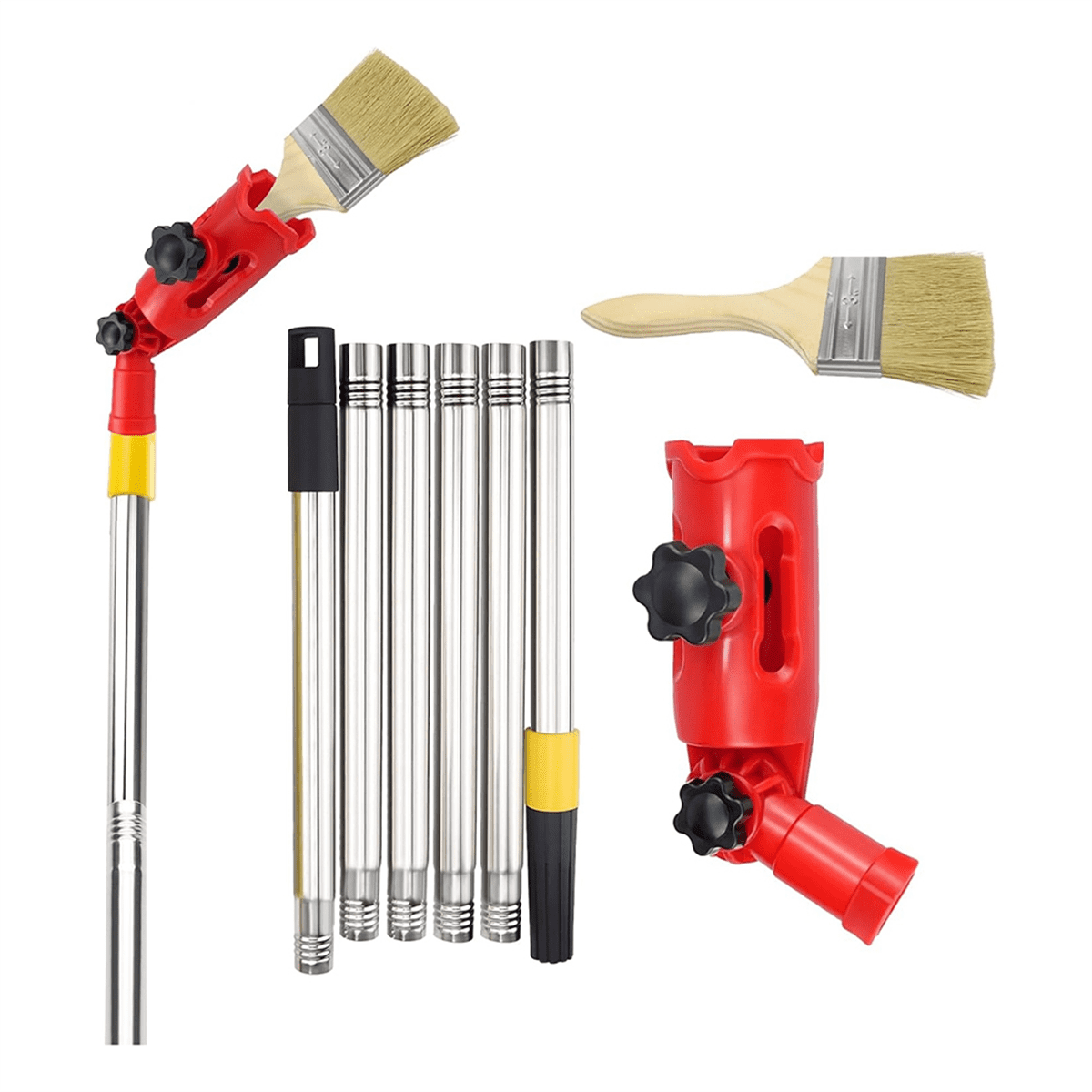 Greeily Paint Roller Extension Pole – 4 To 12 Ft Adjustable Stainless Steel, 180° Angle Adapter, Universal Thread For Rollers, Brushes & Cleaners
