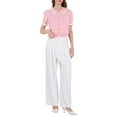 thumbnail image 2 of INSPIRE CHIC Women's Lapel Collar Puff Ruffled Sleeve Knit Vintage Blouse XL Pink, 2 of 5