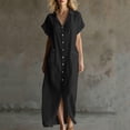 thumbnail image 2 of Kukoosong Women's Collared V Neck Short Sleeve Maxi Shirt Dress, Button Down Casual Loose Tunic Dress with Pockets for Summer Beach Vacation, 2 of 7