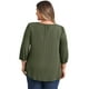thumbnail image 3 of Blusas de Pascua de GRACE & GRANDEUR para mujeres de talla grande con cuello en V, fruncido, mangas 3/4, camisas elegantes y casuales 2X Verde Ejército, 3 of 5