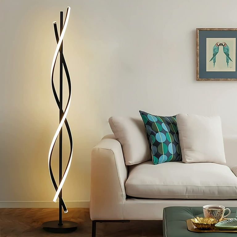 POWROL Modern LED Floor Lamp for Living Room,68 Inch Spiral Floor Lamp with  Remote Control 48W 3 Color Temperature Dimmable Black Corner Floor Lamps  Timer Tall Standing Lamp for Bedroom Office 