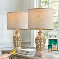 thumbnail image 2 of Oneach 3 Way Dimmable Resin Table Lamp Set of 2 with 2 USB Ports for Bedroom Living Room 21.75" Vintage Rustic Farmhouse Touch Control Bedside Nightstand Lamps(2 Bulbs), 2 of 10