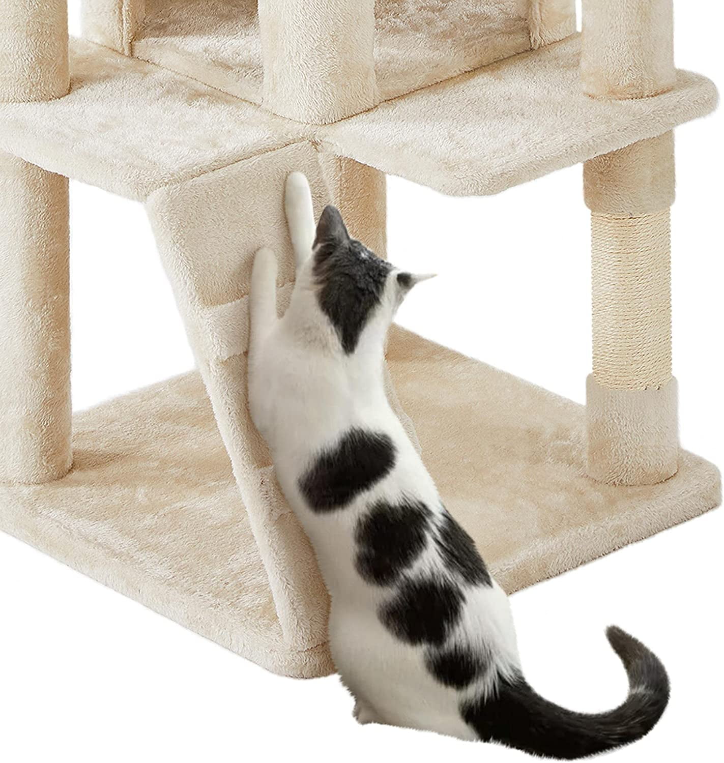 HWong 70in Multi-Level Cat Tree Tall Cat Tower Cat Furniture with Condo, Scratching Posts & Dangling Ball for Indoor Cats Activity Center, Beige