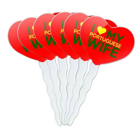 I Love My Portuguese Wife Heart Love Cupcake Picks Toppers Decoration Set of 6