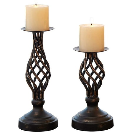 Decorative candlestick set with 2 metal pillars romantic candles