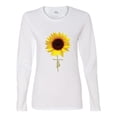 thumbnail image 2 of Sunflower Christian Faith Cross Inspirational/Christian Womens Graphic Long Sleeve T-Shirt, White, Large, 2 of 3