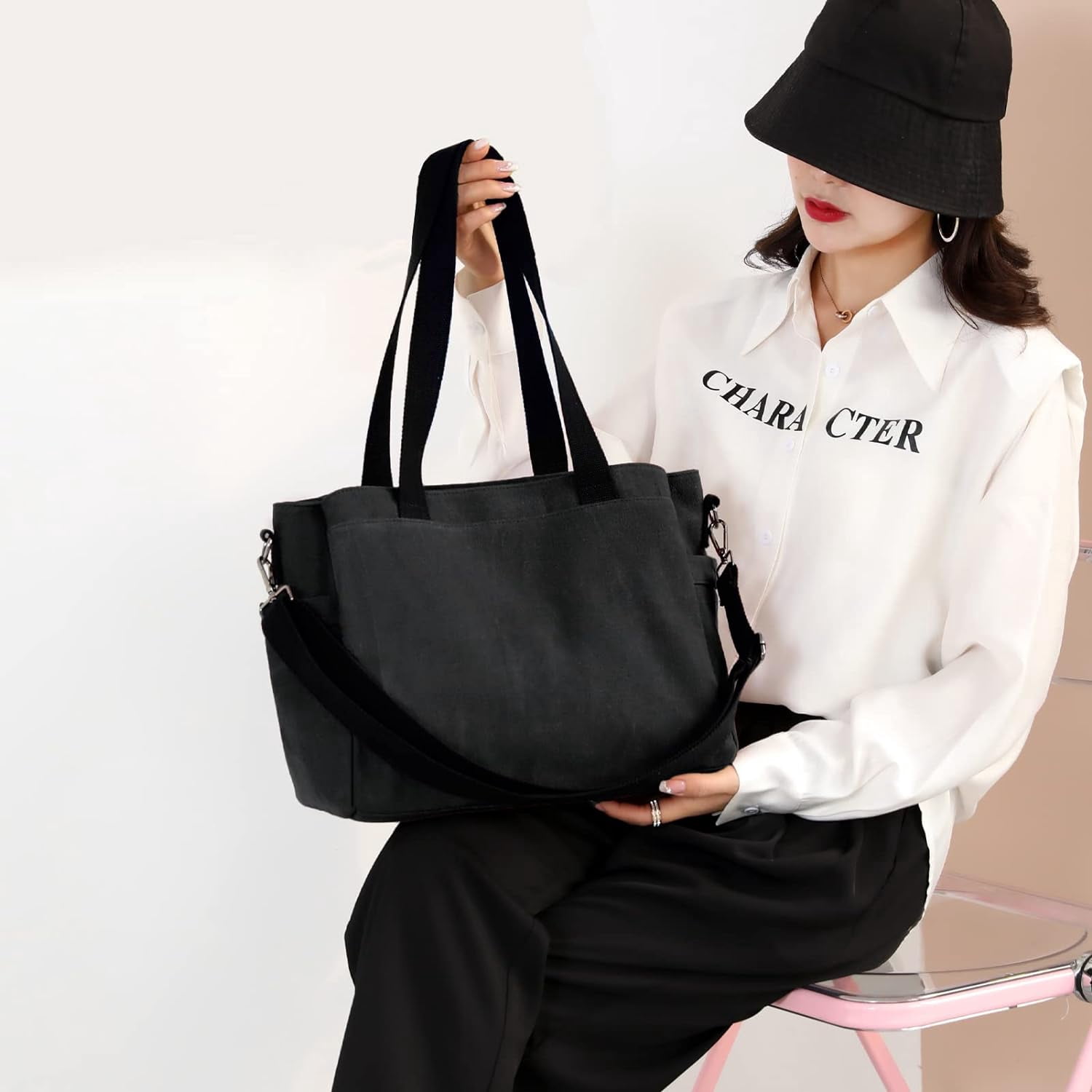 Hobo Handbags Canvas Crossbody Bag for Women, Multi Compartment Tote Purse Bags