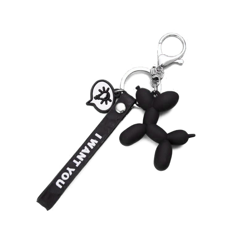 Cartoon Balloon Dog Keychain Soft Rubber PVC Dog Key Chain Car Key Ring black 