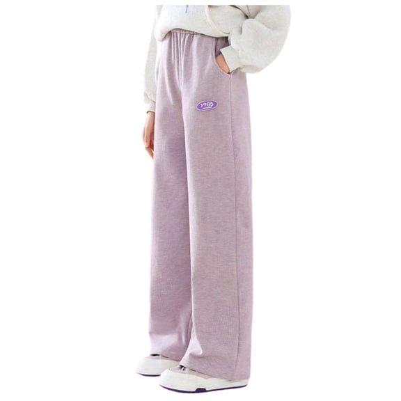 Duqingm Girls Wide Leg Elastic High Waisted Pants Sweatpants Baggy Track Pants Trousers Casual Streetwear Size 3-14T (Purple,11-12 Years)