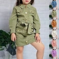thumbnail image 4 of Odeerbi Kids Girls Two Pieces Cargo Skirt Set Lapel Collar Shirt High Waisted Skirt Set Fashion Solid Color Lapel Long Sleeve Short Skirt Suit White, 4 of 4