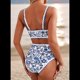 thumbnail image 4 of Conjuntos de Bikini para Mujer con Estampado Floral, Trajes de Baño de Dos Piezas con Escote Redondo y Cintura Alta. Flor Azul XL, 4 of 7