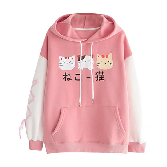 UPPADA Cat Anime Hoodie for Teen Girls,Womens Casual Long Sleeve Cute Kawaii Graphic Sweatshirts Autumn Winter Clothes