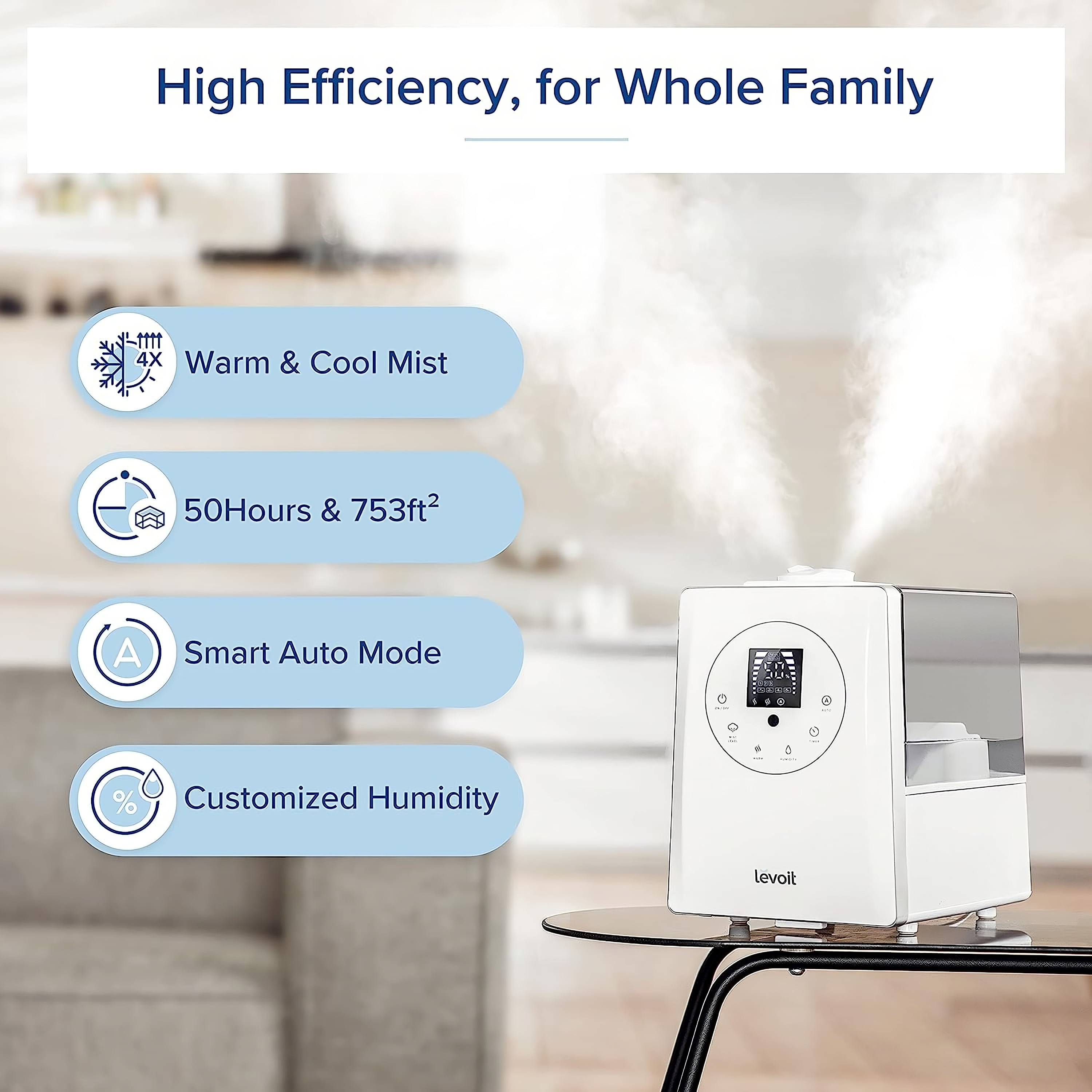  LEVOIT LV600S Smart Warm and Cool Mist Humidifiers for Home  Bedroom Large Room, (6L) 753ft² Coverage, Quickly & Evenly Humidify Whole  House, Easy Top Fill, App & Voice Control - Quiet