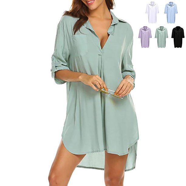 Traje de baño playero para mujer, traje de baño de manga larga, camisa para cubrir bikini, traje de baño para verano