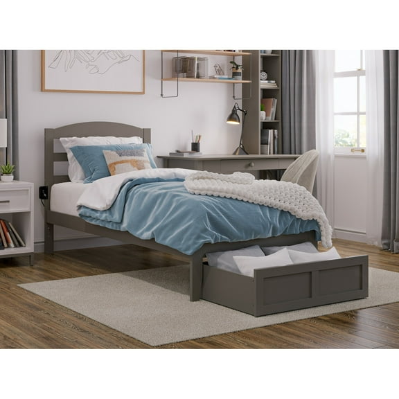 AFI Warren Platform Bed with Foot Drawer Grey Twin
