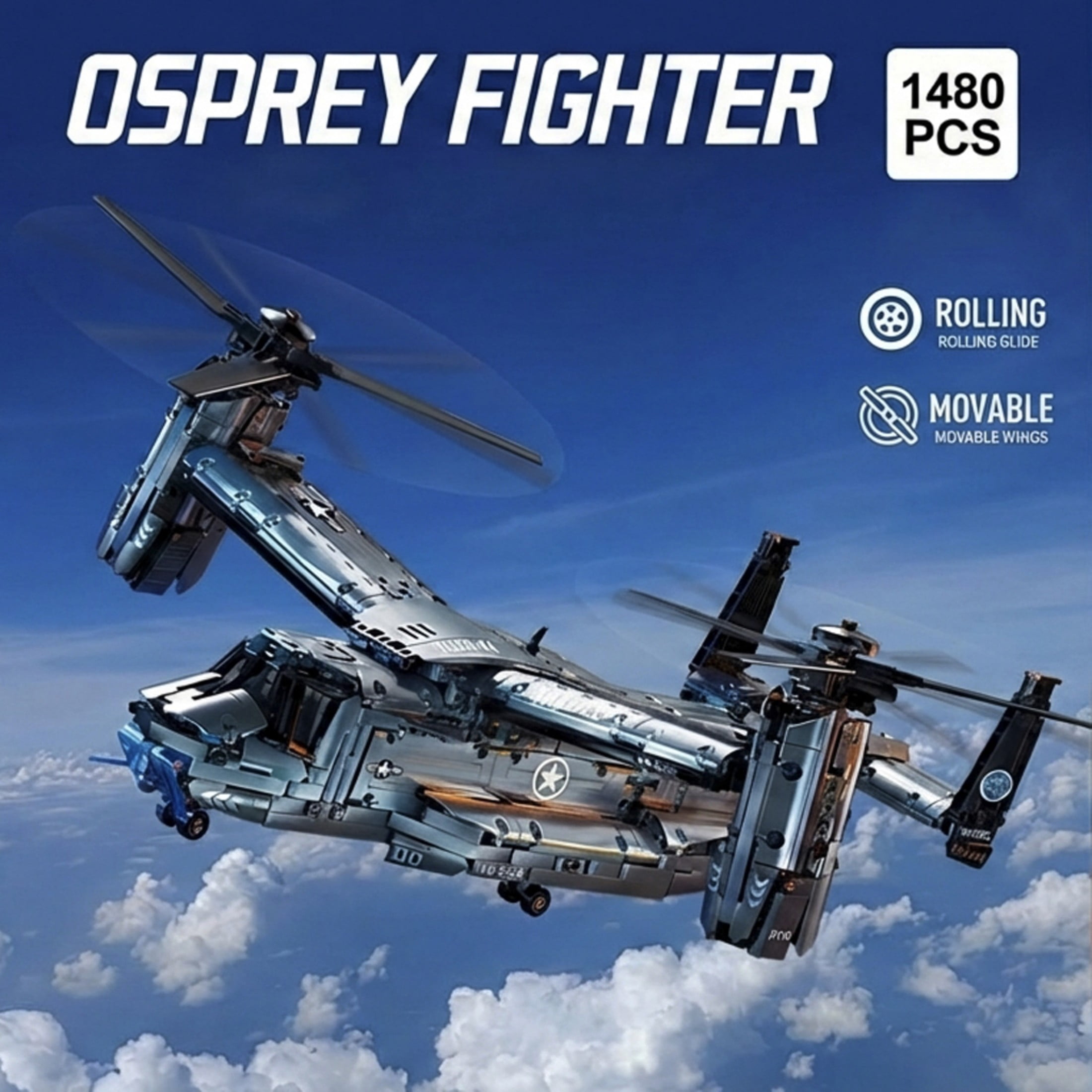 1486Pcs Osprey Aircraft Building Blocks Set, Model Kits for Teens & Adults, Creative Engineering Construction Toys, Christmas Birthday Gifts for Boys Girls Ages 8-12 14+