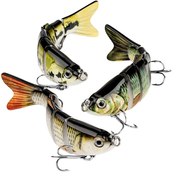 MISSMILE Bass Fishing Lure Topwater Bass Lures Fishing Lures Multi Jointed Swimbait Lifelike Hard Bait Trout Perch Pack of 3