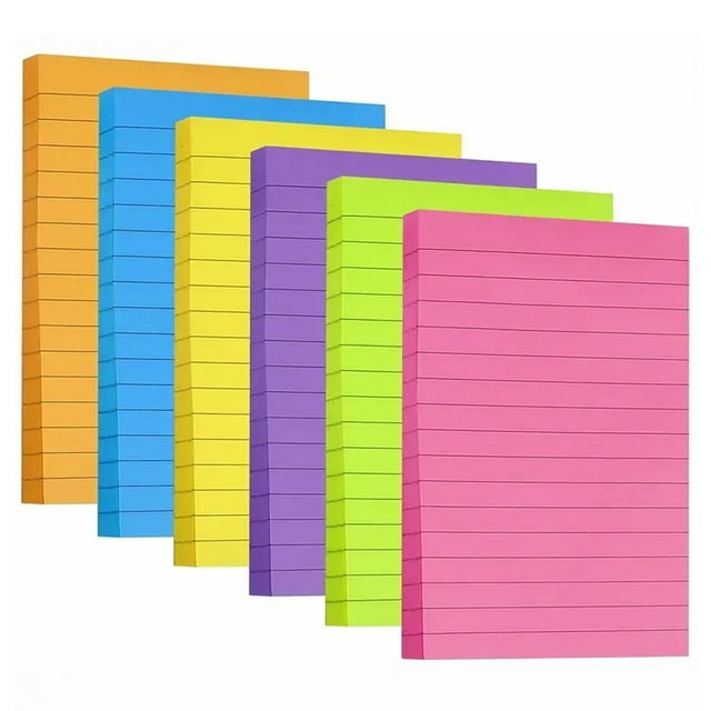 Multicolored 6-Pack Sticky Notes, 4x6 in, Bright & Colorful Pad for Office, Home, School & Meetings, 50 Sheets per Pad