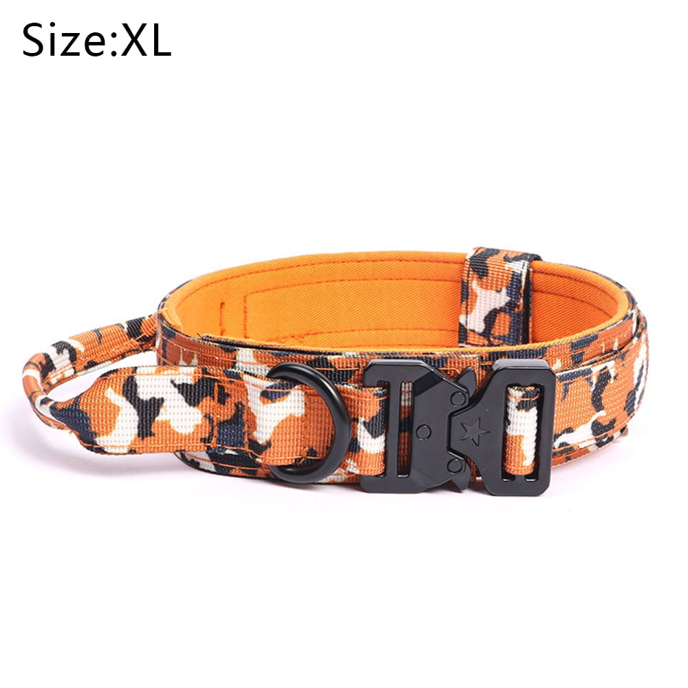 Medium Sized Tactical Dog Collar, Training Collar With Quick Release Metal Clasp - Camo Orange XL