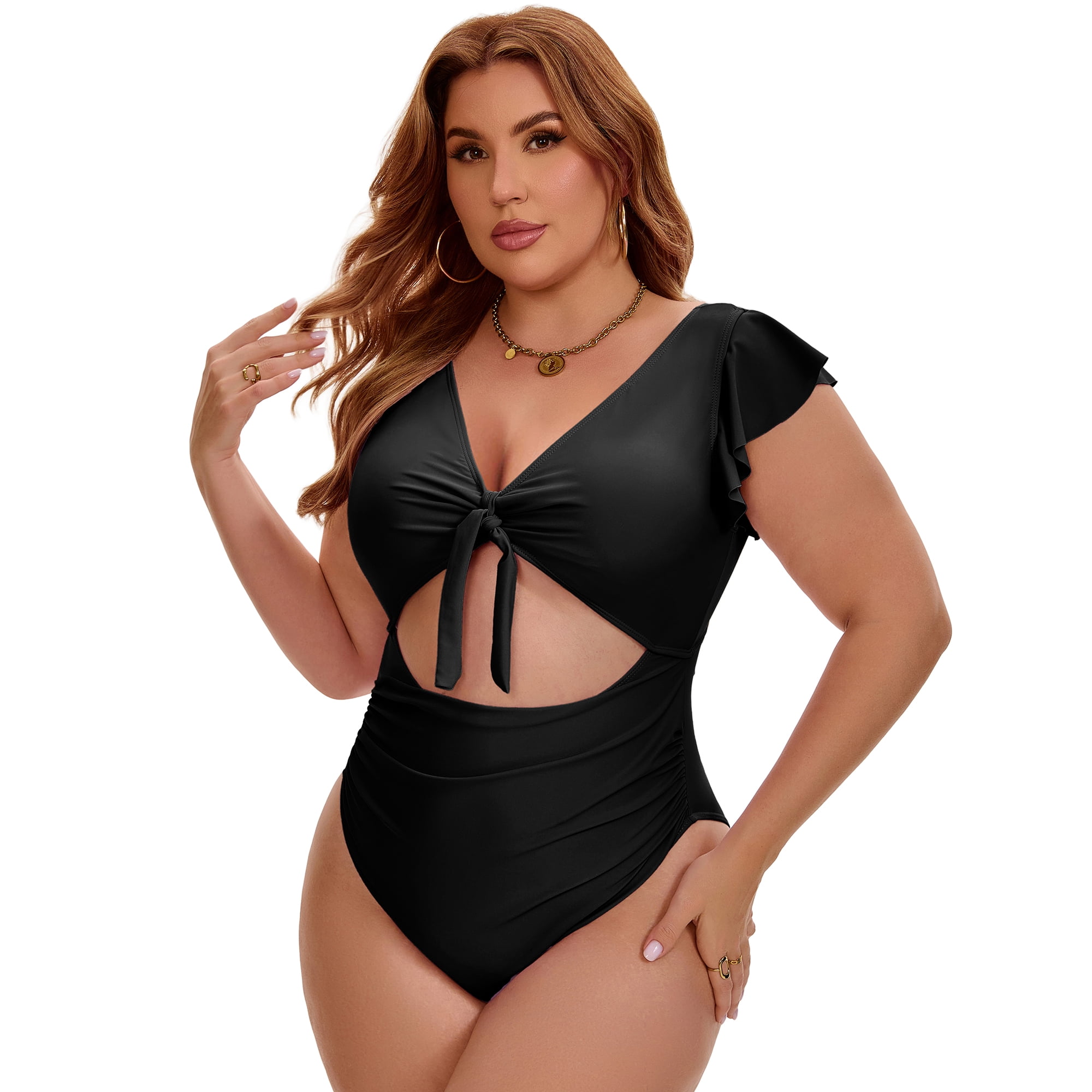 DARING DIVA Women's Plus 1 Piece Bikini Bathing Cut Out Suit L Black