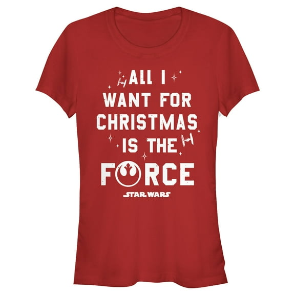 Junior's Star Wars Christmas Want the Force  Graphic Tee Red 2X Large