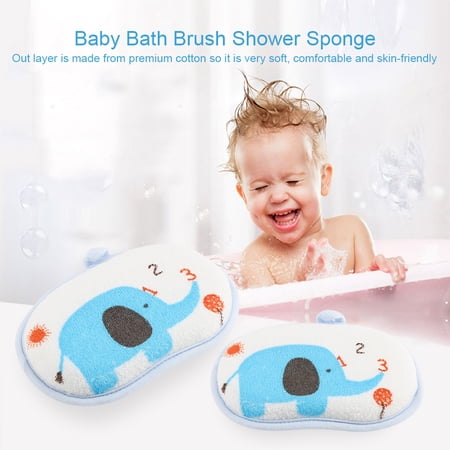 Suodoka Baby Bath Sponge Cute Elephant Pattern Cotton Shower Brush for Toddlers and Infants Extra Soft Body Washing Rubbing Accessory for Gentle Cleansing Blue 1 Count Premium Bathing Essential