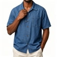thumbnail image 5 of UVEASISHA Denim Shirt Men Short Sleeve Button Down Mens Shirts Check Pocket Casual Western Cowboy Shirts Vintage Washed Travel Shirt Blue XL, 5 of 7