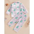 thumbnail image 4 of Suealasg Little Girl Christmas Pajama Outfits 1T 2T 3T 4T Kids Girl Fall Loungewear Snowflake Tree Print Long Sleeve Button-Down Shirt Tops+Pants Toddler Girl Christmas 2Pcs Sleepwear Set, 4 of 7