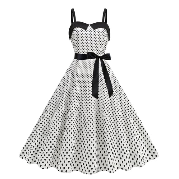 Zkozptok Women's 50s Vintage Polka Dot Dress High Waist Tie Pleated Dresses for Prom Party Cocktail Dress