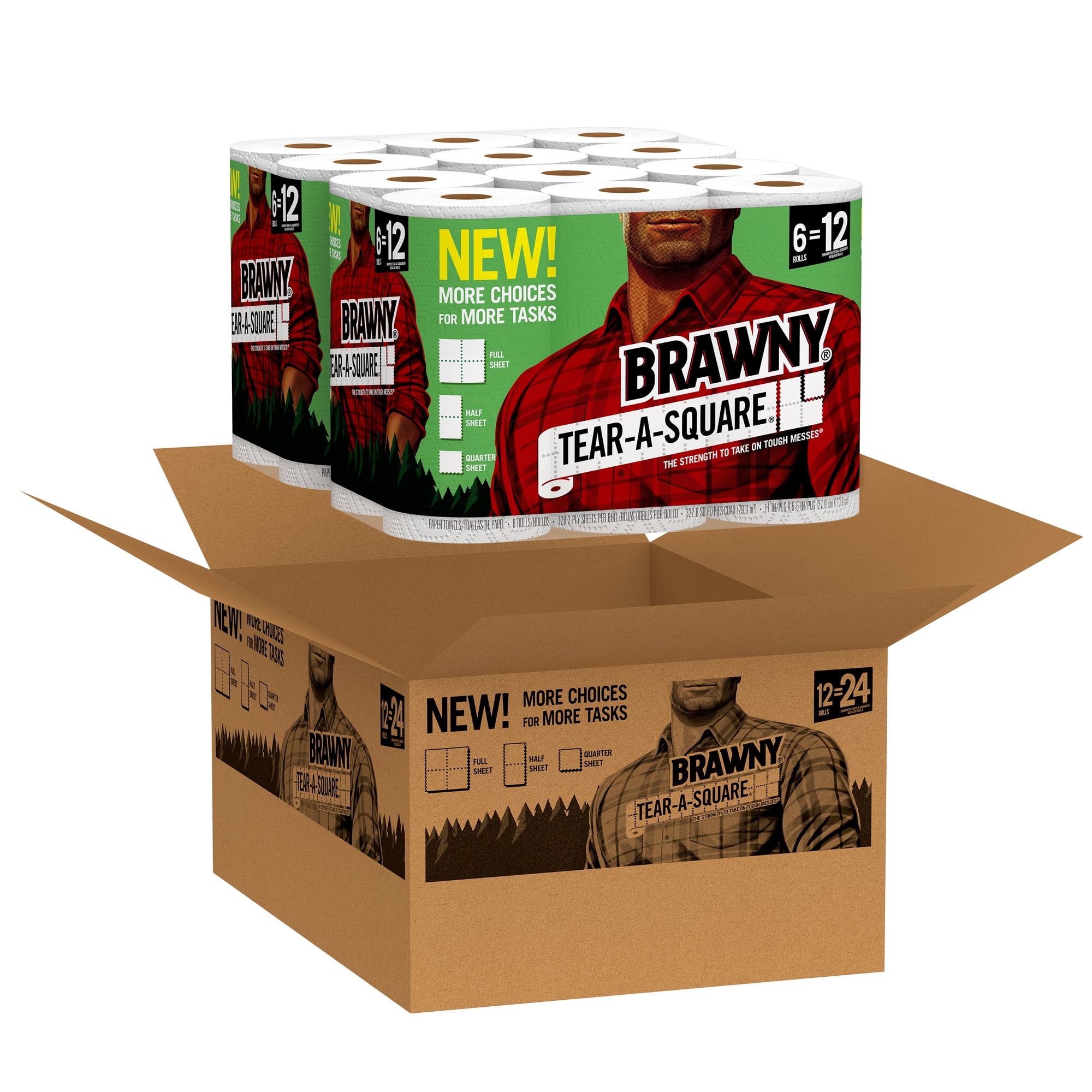 Brawny Tear-A-Square Paper Towels, 12 Rolls