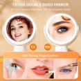thumbnail image 2 of Auxmir Lighted Makeup Mirrror with 10X/1X Magnification, Rechargeable Double-Sided Magnifying Mirror with Light & 360° Rotation, Vanity Makeup Mirror with 5-Level Adjustable Dimmable Brightness, 2 of 8