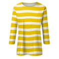 thumbnail image 5 of Striped Shirt Women 3/4 Sleeve Trendy Print T Shirt Casual Crewneck Blouse Fashion Three Quarter Length Sleeve Tops Yellow XL, 5 of 5