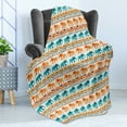 thumbnail image 4 of Animal Soft Flannel Fleece Throw Blanket, Horizontal Borders with Exotic Animals Geometric Orient Design, Cozy Plush for Indoor and Outdoor Use, 50" x 60", Turquoise Orange Cream, by Ambesonne, 4 of 5