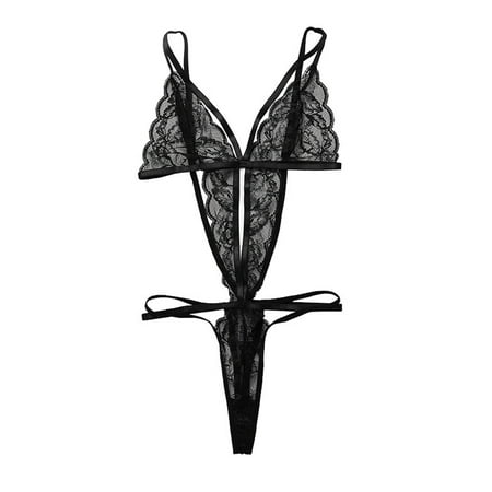 

BIZIZA Women Teddy Strappy Sexy Lingerie Bodysuit One Piece Lace Babydoll Black XL